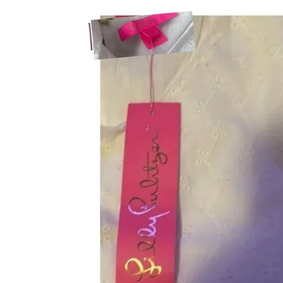 Lilly Pulitzer White Ditsy Vine Eyelet Short Puff Sleeved XL Blouse 🆕📦⌚🏃💨⚡🚚 - Picture 12 of 16